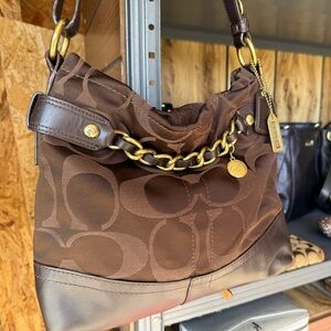 Coach Chocolate Brown Shoulder Bag with Gold Accents